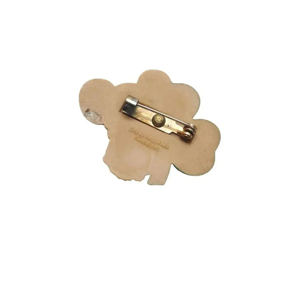 Vintage 1989 Hallmark Shamrock & Mouse Brooch Pin Hard Plastic St Patrick's Day - Picture 3 of 4